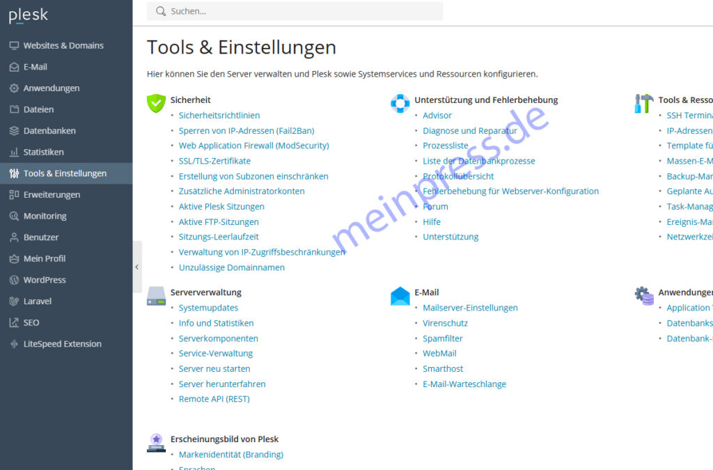Fertig Plesk ist auf deutsch